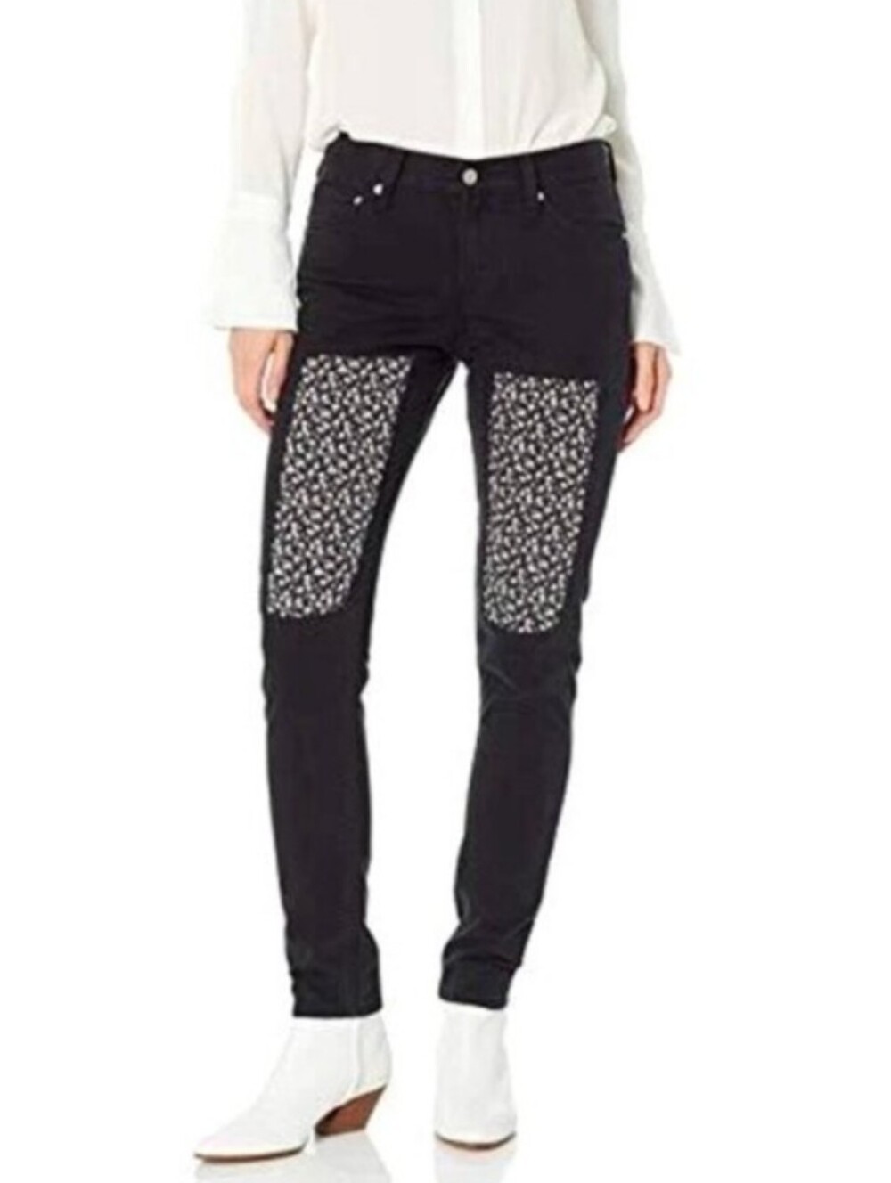 Calvin Klein Slim Black Jeans Floral Patch Womens Size 27 x 30 Mid Rise Denim
